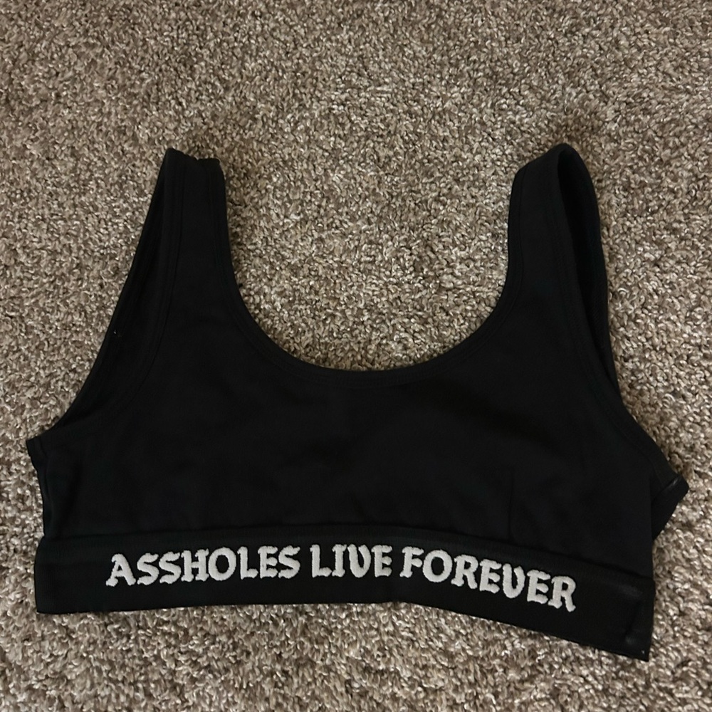 Black Sports Bra with White Text